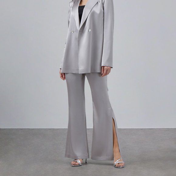 NWT Silk Maison White Slit Bell-bottom 100% Silk Pants - Size Large - Picture 2 of 11